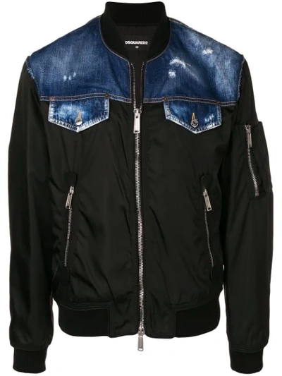 Dsquared2 Denim Bomber Jacket In Black