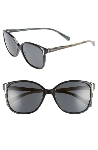 Prada 55mm Retro Sunglasses In Black Solid