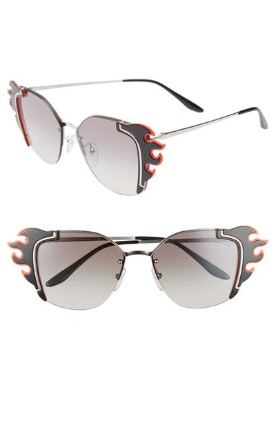 Prada Flame Catwalk 64mm Oversize Cat Eye Sunglasses - Grey Silver Gradient Mirror