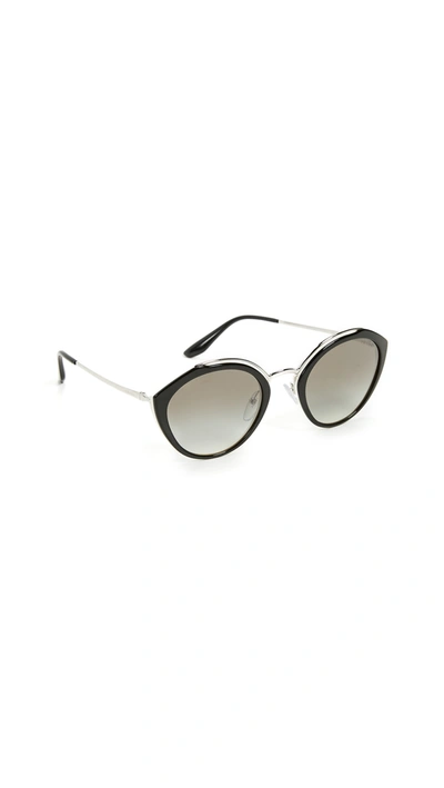 Prada 54mm Gradient Cat Eye Sunglasses - Black/ Silver Gradient Mirror In Gradient Grey Mirror Silver