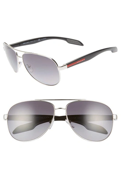 Prada 62mm Oversize Polarized Aviator Sunglasses In Silver/ Grey Gradient