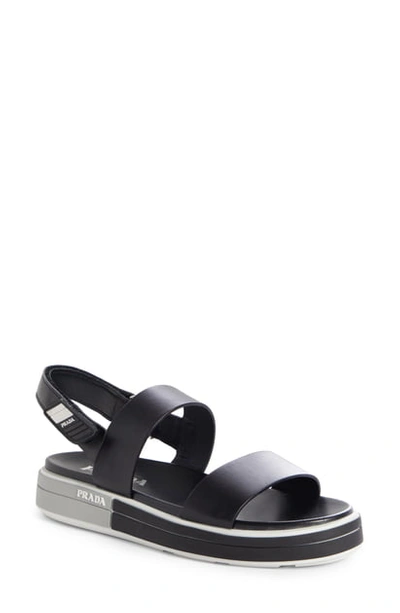 Prada Logo Heel Sport Sandal In Black