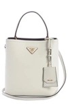 Prada Small Saffiano Leather Bucket Bag In Bianco/ Nero