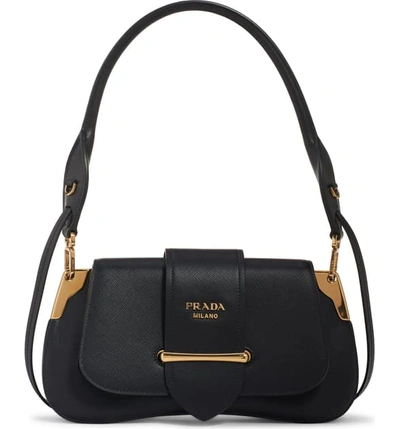 Prada Saffiano Leather Top Handle Bag - Black In Nero