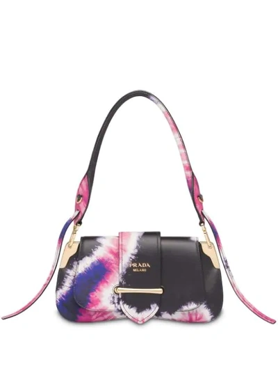 Prada Tie Dye Leather Top Handle Bag - Black In Black
