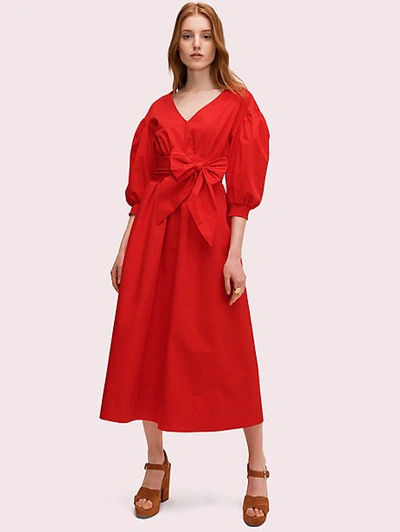 Kate Spade Puff Sleeve Midi Dress In Zinnia Red