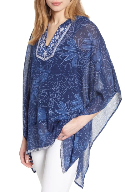 Tommy Bahama Ombre Blossom Hooded Caftan In Dark Cobalt