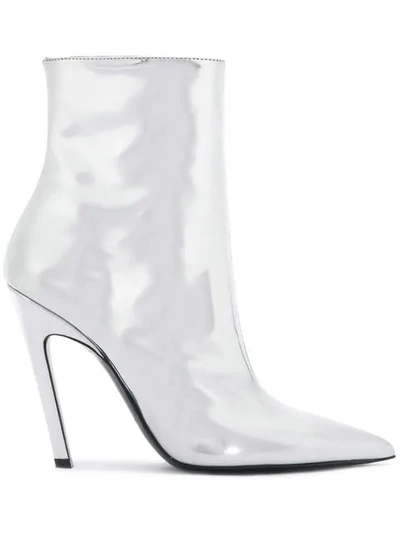 Balenciaga Silver Talon Mirror 80 Ankle Boots In Argent