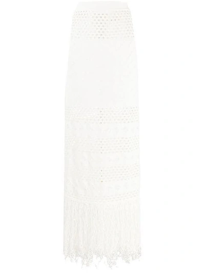 Balmain Fringed Mesh Skirt In White