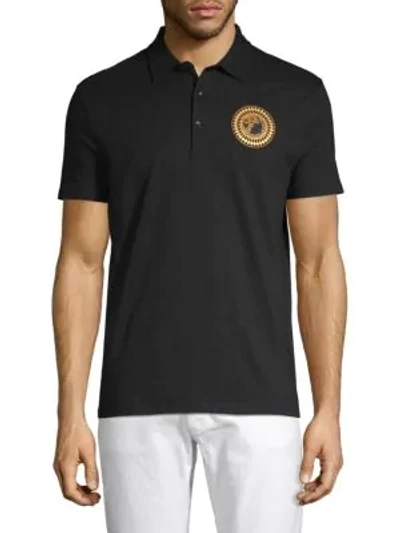 Versace Logo Patch Cotton Polo In Black