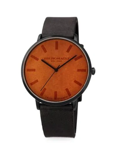 Bruno Magli Round Stainless Steel & Leather Strap Watch In Tan Black