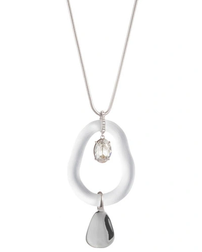 Alexis Bittar Organic Link Necklace W/ Oversize Crystal Drops, Silver