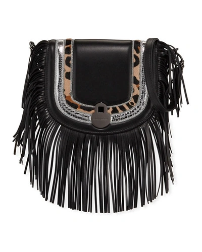 Longchamp Cavalcade Fringed Leather Crossbody Bag In Black Pattern