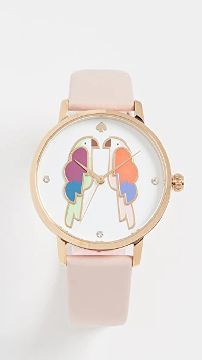 Kate Spade Metro Parrot Blush Leather Watch In Bird Print