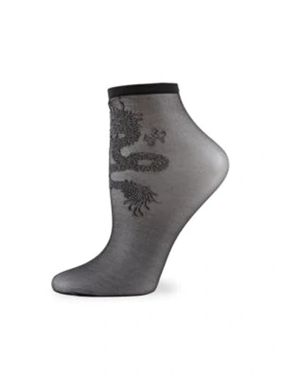 Natori Dragon Sheer Shortie Socks In Black Grey