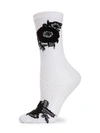 Natori Floral Appliqué Net Crew Socks In White