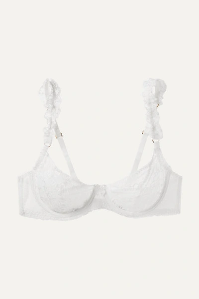 Stella Mccartney Ophelia Whistling Stretch-leavers Lace And Satin Underwired Bra In White