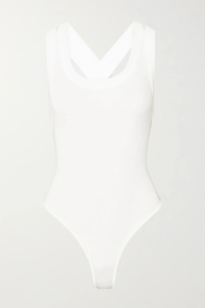 The Line By K Suki Ribbed Stretch-cotton Jersey Thong Bodysuit In White