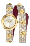 Versace Medusa Stud Icon Leather Strap Watch, 28mm In Grey/ Gold