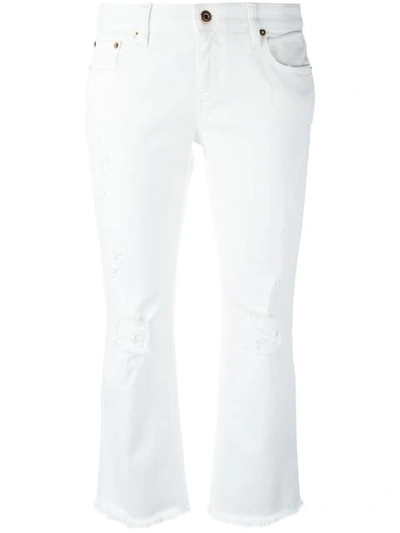 Roberto Cavalli Stretch Ripped Cropped Jeans In White