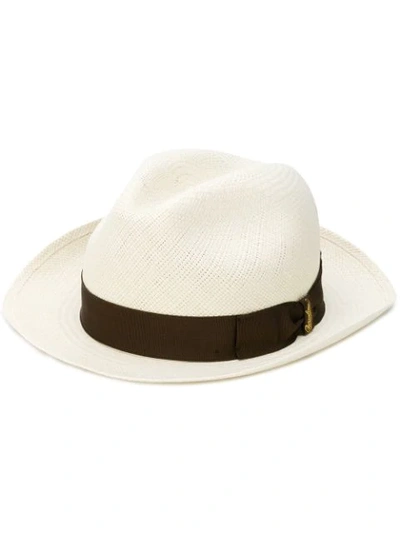 Borsalino Grosgrain-trimmed Straw Panama Hat In White