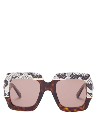 Gucci Oversized Square-frame Watersnake-trimmed Tortoiseshell Acetate Sunglasses In Grey Multi