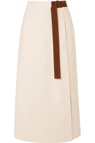 Albus Lumen Nada Belted Cotton-twill Wrap Midi Skirt In Cream