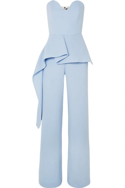 Roland Mouret Strapless Draped Wool-crepe Jumpsuit In Sky Blue