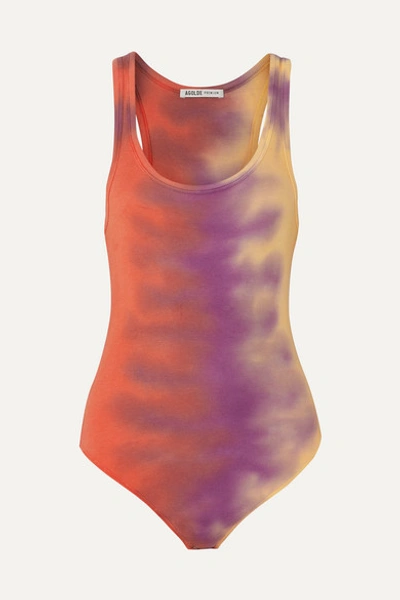 Agolde Tie-dyed Ribbed Stretch-jersey Bodysuit In Pink