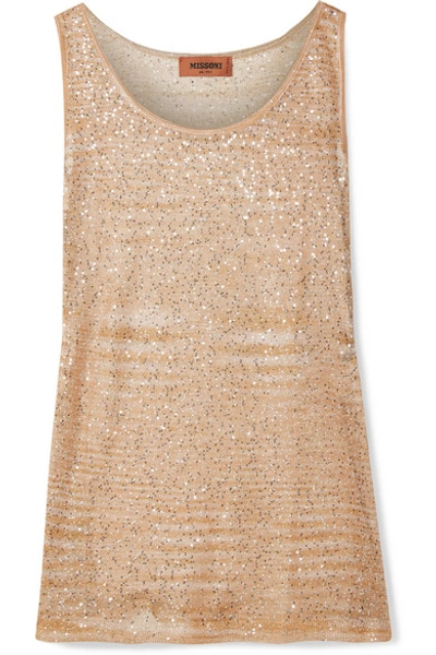 Missoni Sequined Crochet-knit Tank In Beige