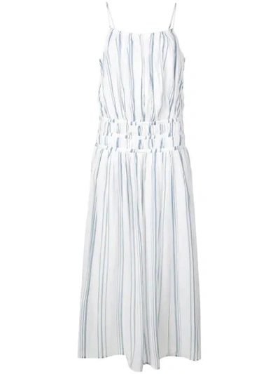 Frame Shirred Striped Cotton-voile Midi Dress In White