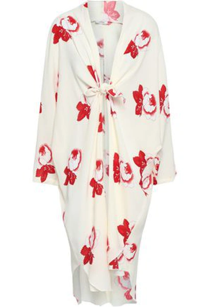 Ganni Woman Harley Tie-front Floral-print Washed-crepe Kimono Ivory In  Off-white | ModeSens