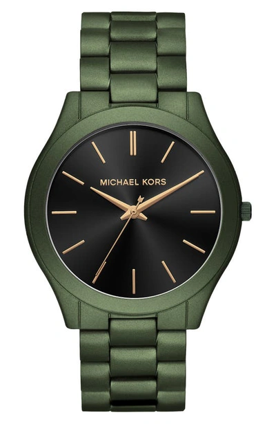 Michael Kors Slim Runway Green Link Bracelet Watch, 45mm In Black/green