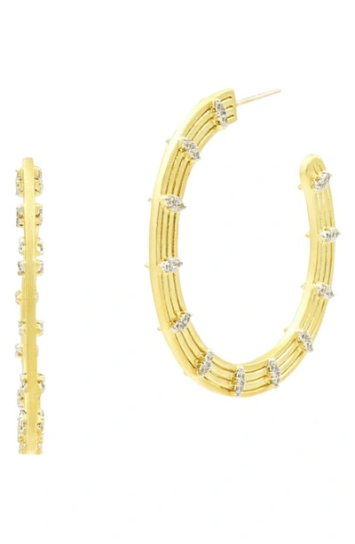 Freida Rothman Fleur Bloom Empire Wide Hoop Earrings In 14k Gold-plated & Rhodium-plated Sterling Silver In Gold/ White
