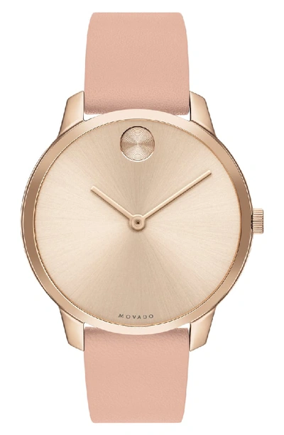 Movado Bold Thin Leather Strap Watch, 35mm In Pink/ Carnation Gold
