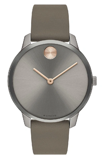 Movado Bold Thin Leather Strap Watch, 35mm In Taupe/ Grey