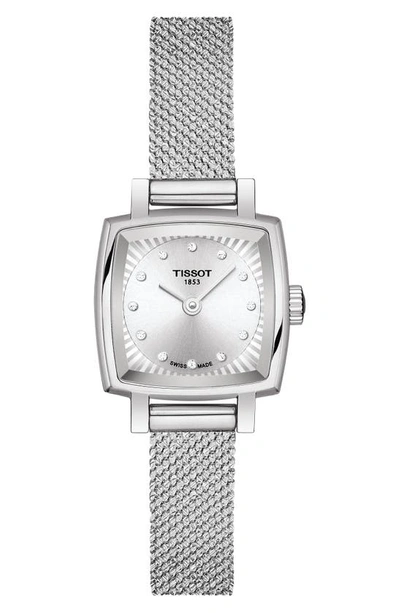 Tissot Women's Swiss T-lady Lovely Diamond Accent Stainless Steel Mesh Bracelet Watch 20mm In White/silver