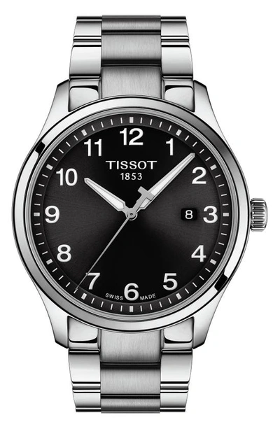 Tissot Men's Swiss Gent Xl Stainless Steel Bracelet Watch 42mm In Black/silver