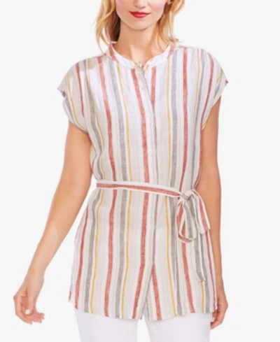 Vince Camuto Canyon Stripe Linen Tunic Shirt In Canyon Sunset
