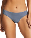 Fine Lines Mesh Trim Thong In Smokey Blue