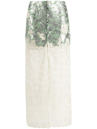 Paco Rabanne Chainmail And Chantilly-lace Maxi Skirt In White