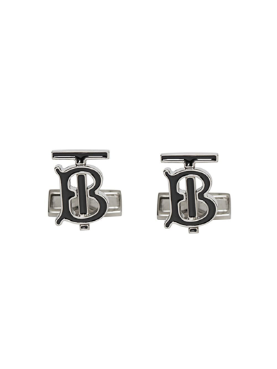 Burberry Monogram Motif Enamel And Palladium-plated Cufflinks In Black/palladium