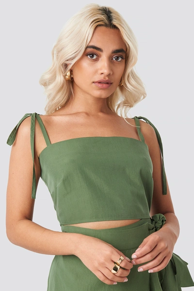 Afj X Na-kd Tie Strap Cami Top Green In Khaki