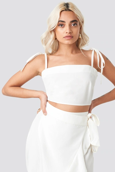 Afj X Na-kd Tie Strap Cami Top - White In Stone