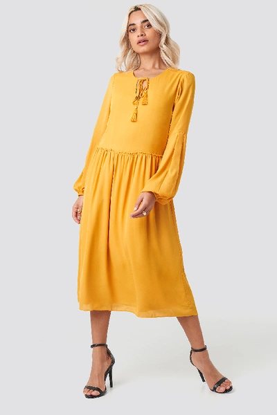 Trendyol Tasseled Midi Dress - Yellow In Mustard