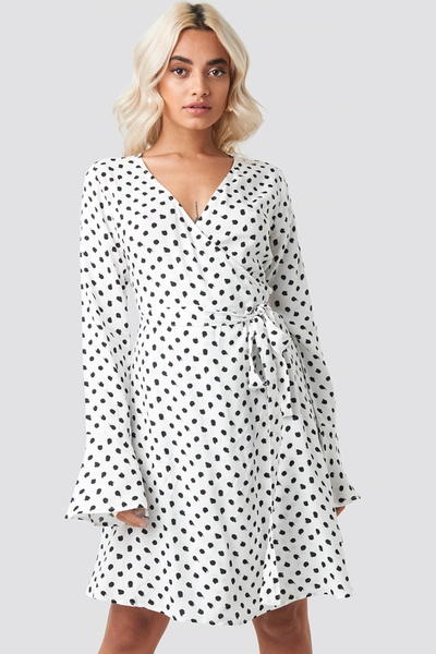 Afj X Na-kd Dot Print Wrap Mini Dress - White In White/black
