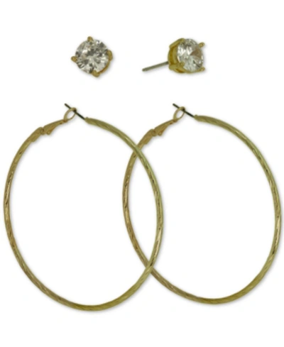 Guess Gold-tone 2-pc. Set Cubic Zirconia Stud & Hoop Earrings In Rose Gold