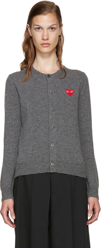 Comme Des Garçons Play Comme Des Garcons Play Grey And Red Heart Patch Cardigan In 3 Grey
