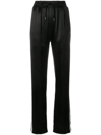 Burberry Stripe Detail Silk Satin Tailored Track Trousers In Black