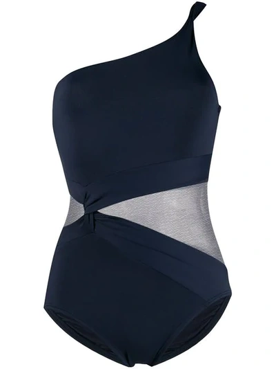 Michael Michael Kors Mesh-inset One-shoulder Swimsuit - Blue